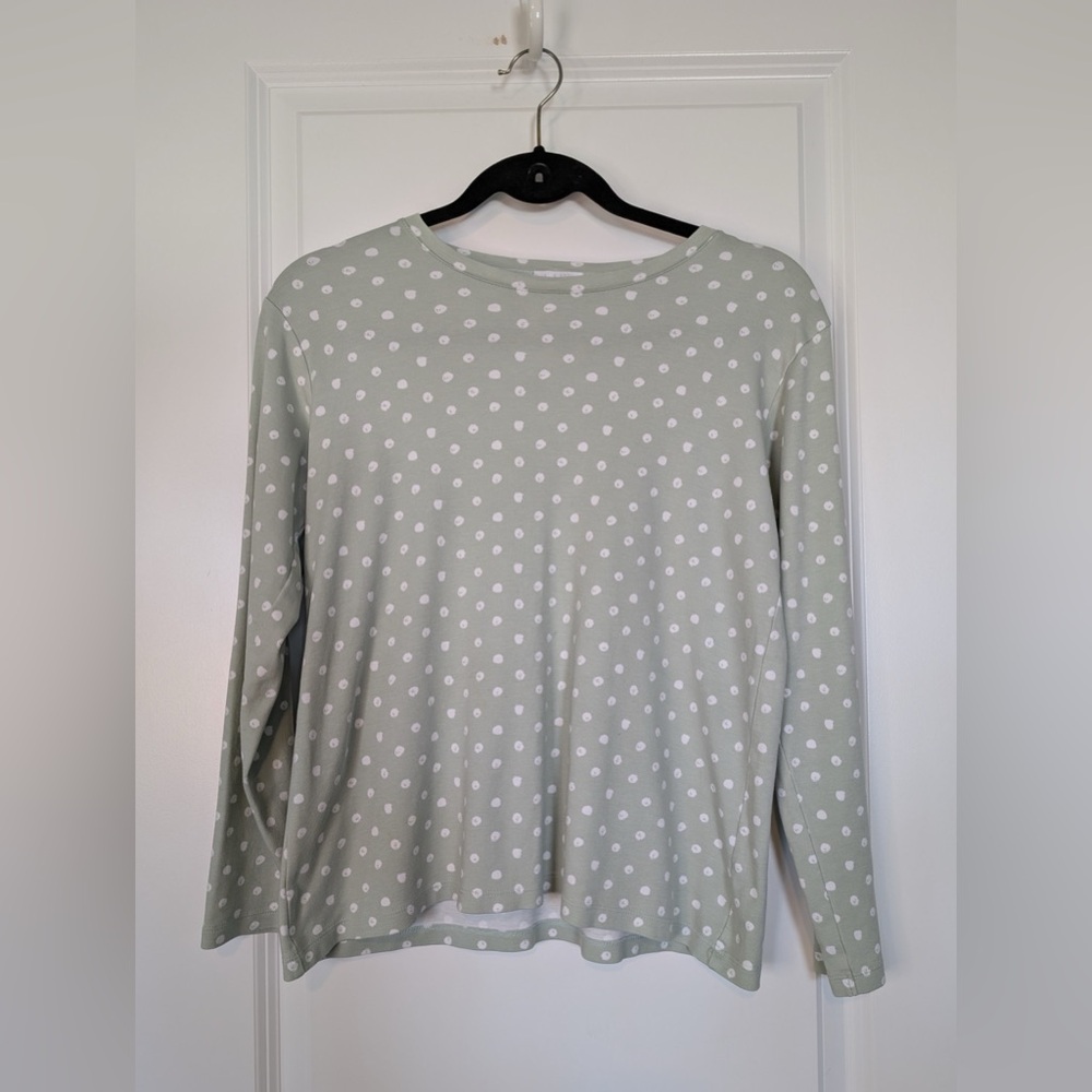 Lake Pajama Top Long Sleeve 100% Cotton Sage Green Dot Size Small